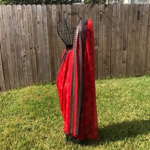 Red and Green Sari with Metallic Gold